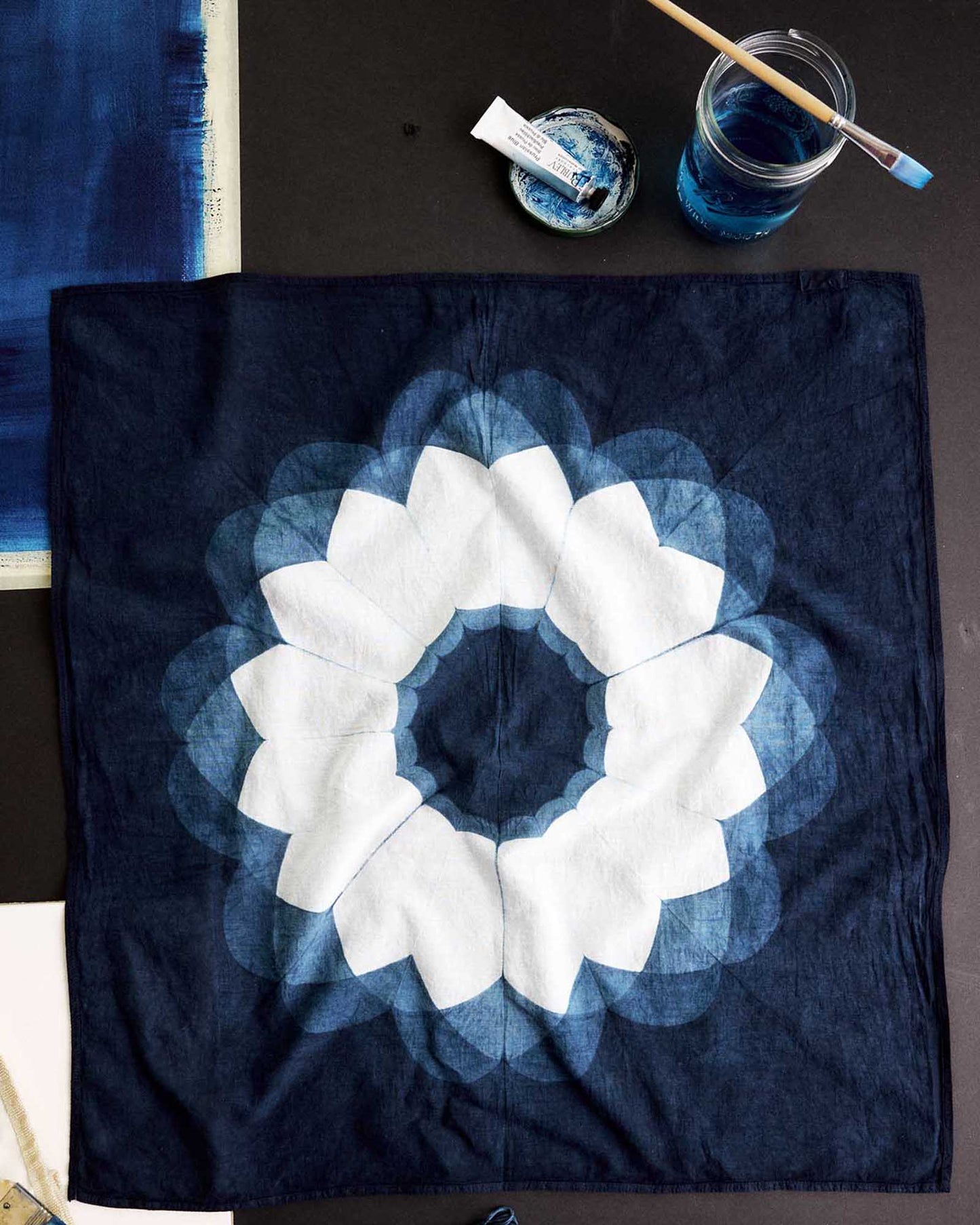 The Hand Dyed Bandana in Indigo Sunflower