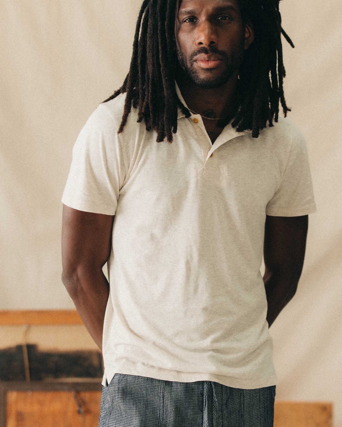 The Cotton Hemp Polo in Heather Oat