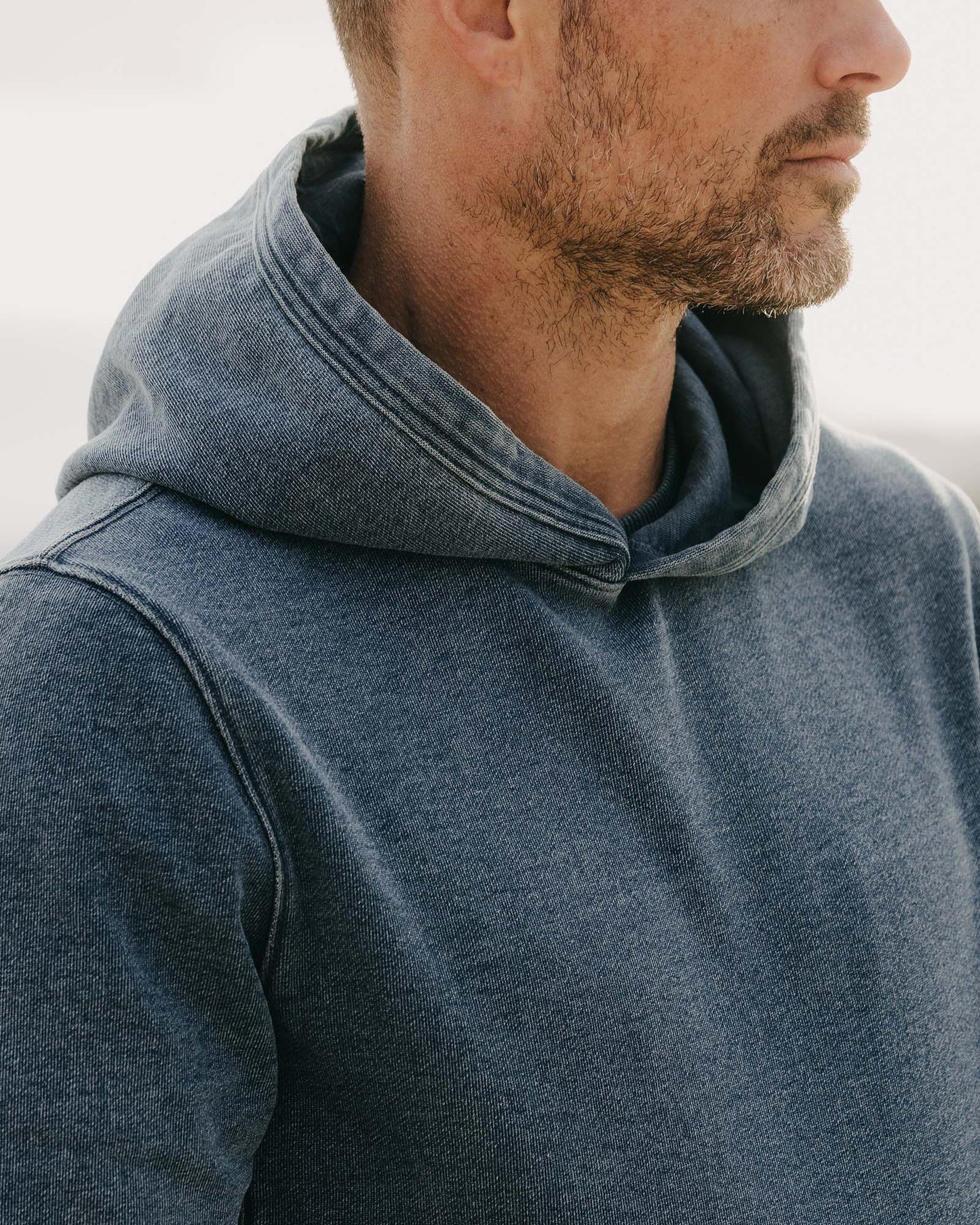 The Apres Hoodie in Washed Indigo Terry