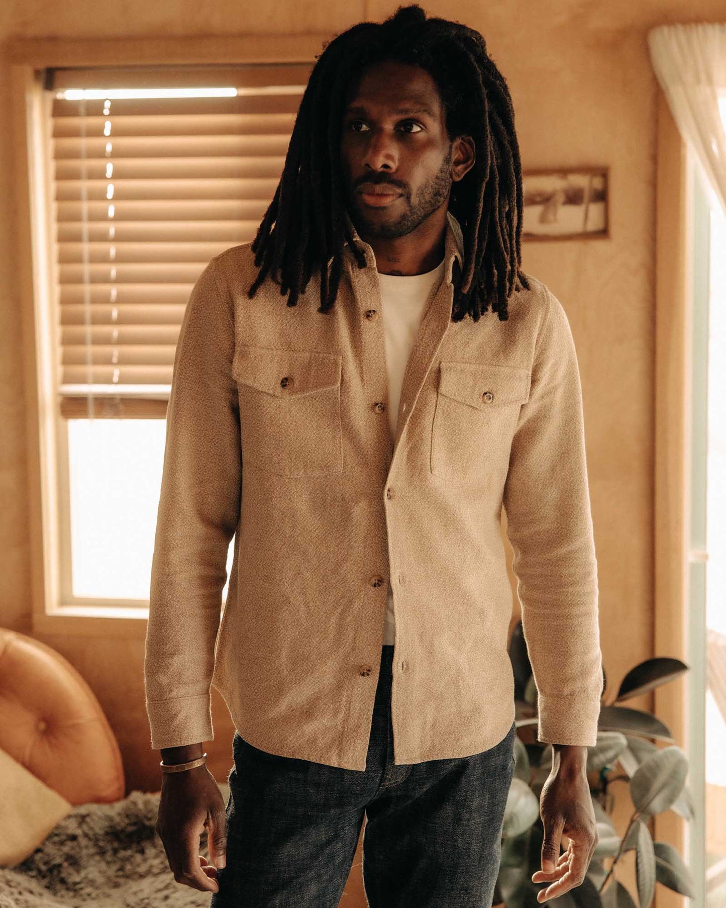 The Point Shirt in Heather Oat Linen Tweed