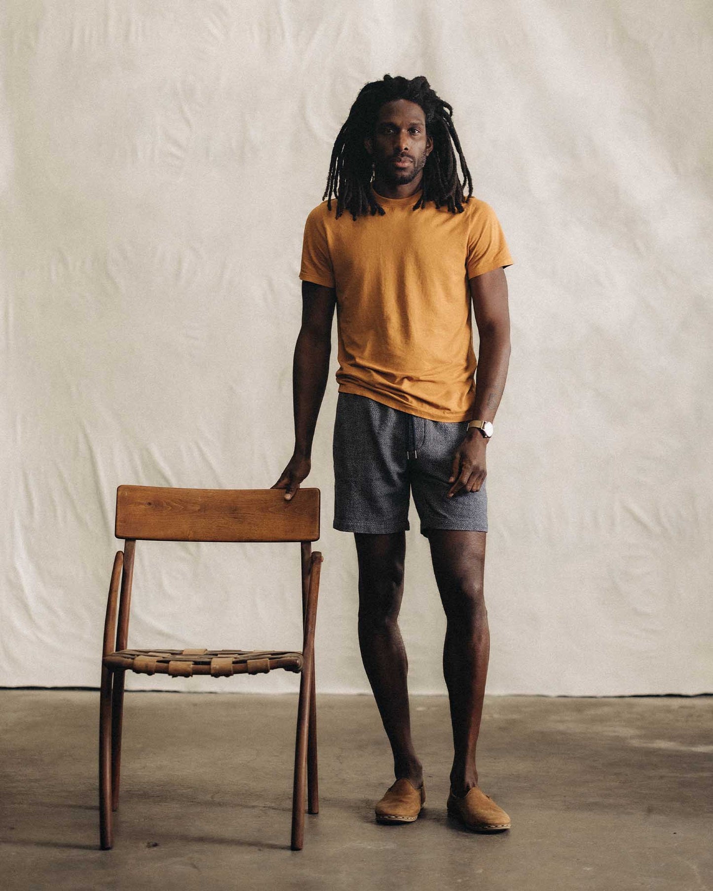 The Apres Short in Navy Linen Tweed