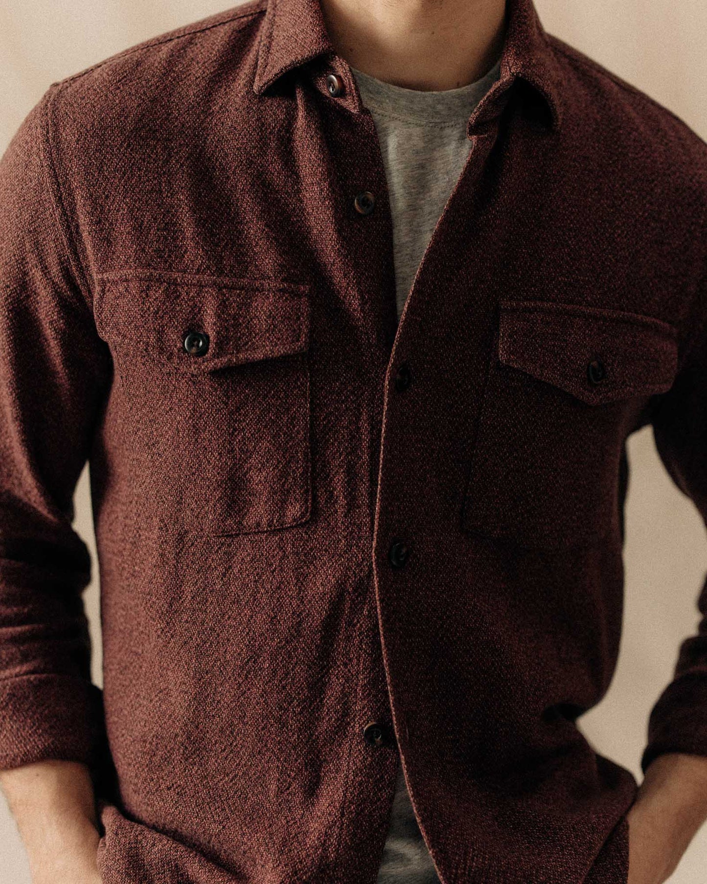 The Point Shirt in Burgundy Linen Tweed
