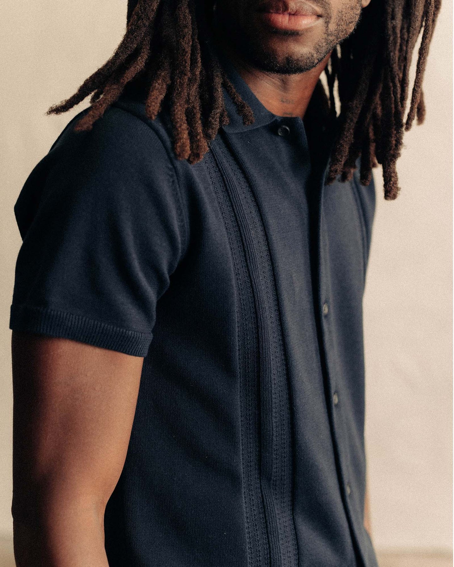 The Button Down Polo in Dark Navy Stripe