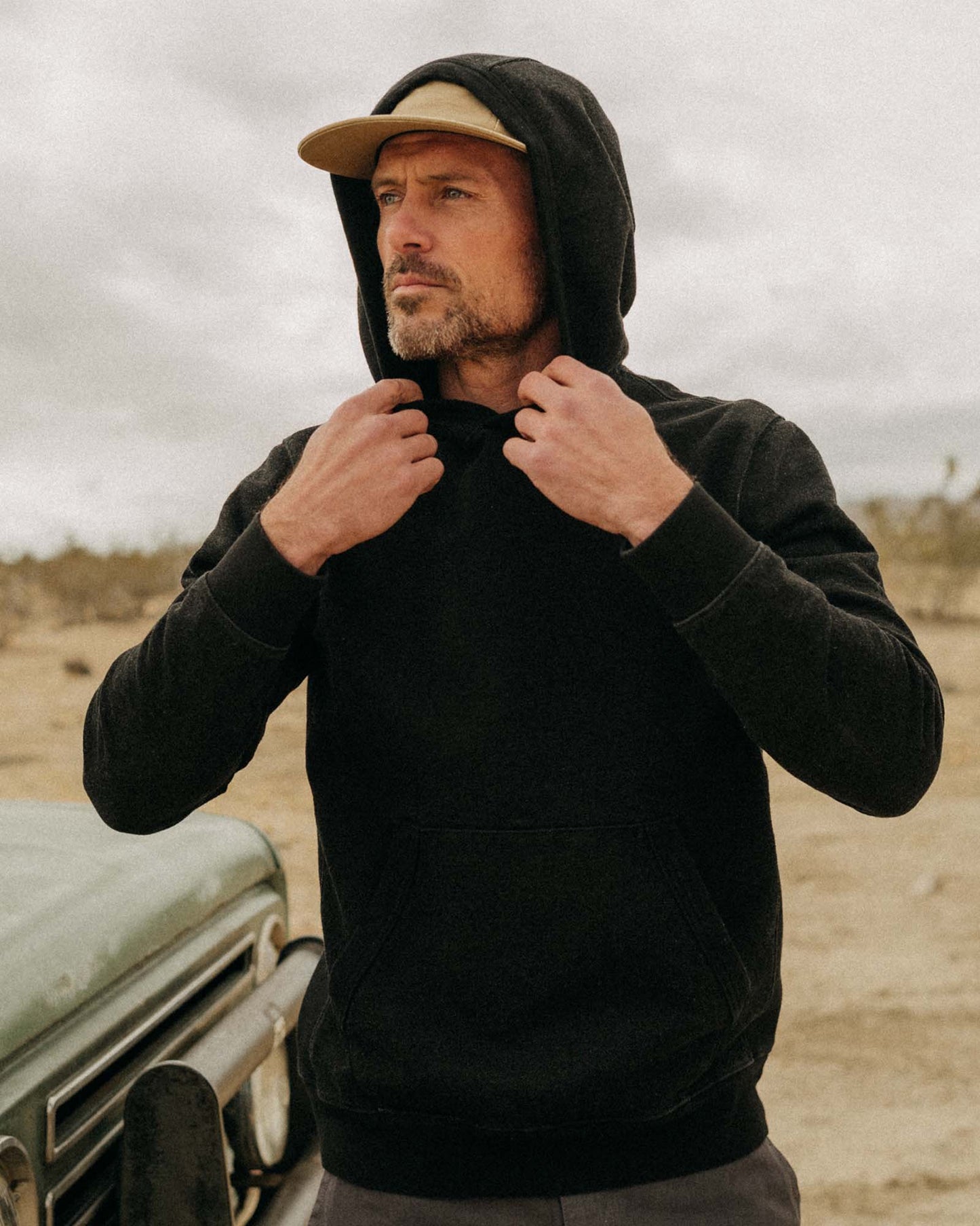The Apres Hoodie in Black Indigo Terry