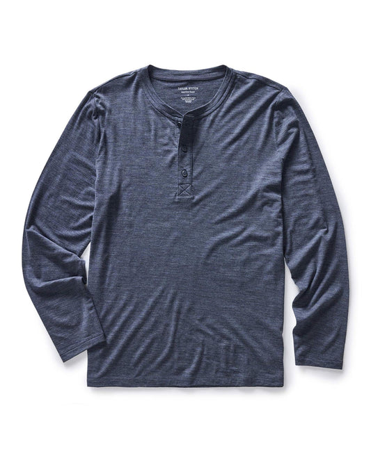The Merino Henley in Heather Navy