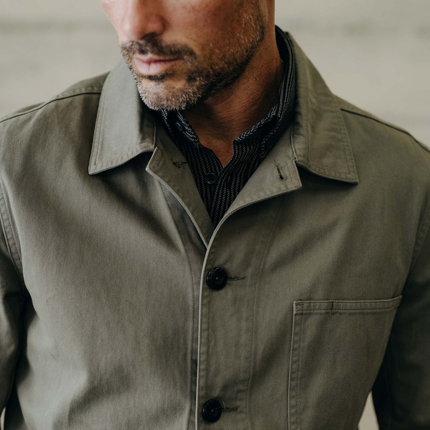 The Ojai Jacket in Organic Smoked Olive Foundation Twill