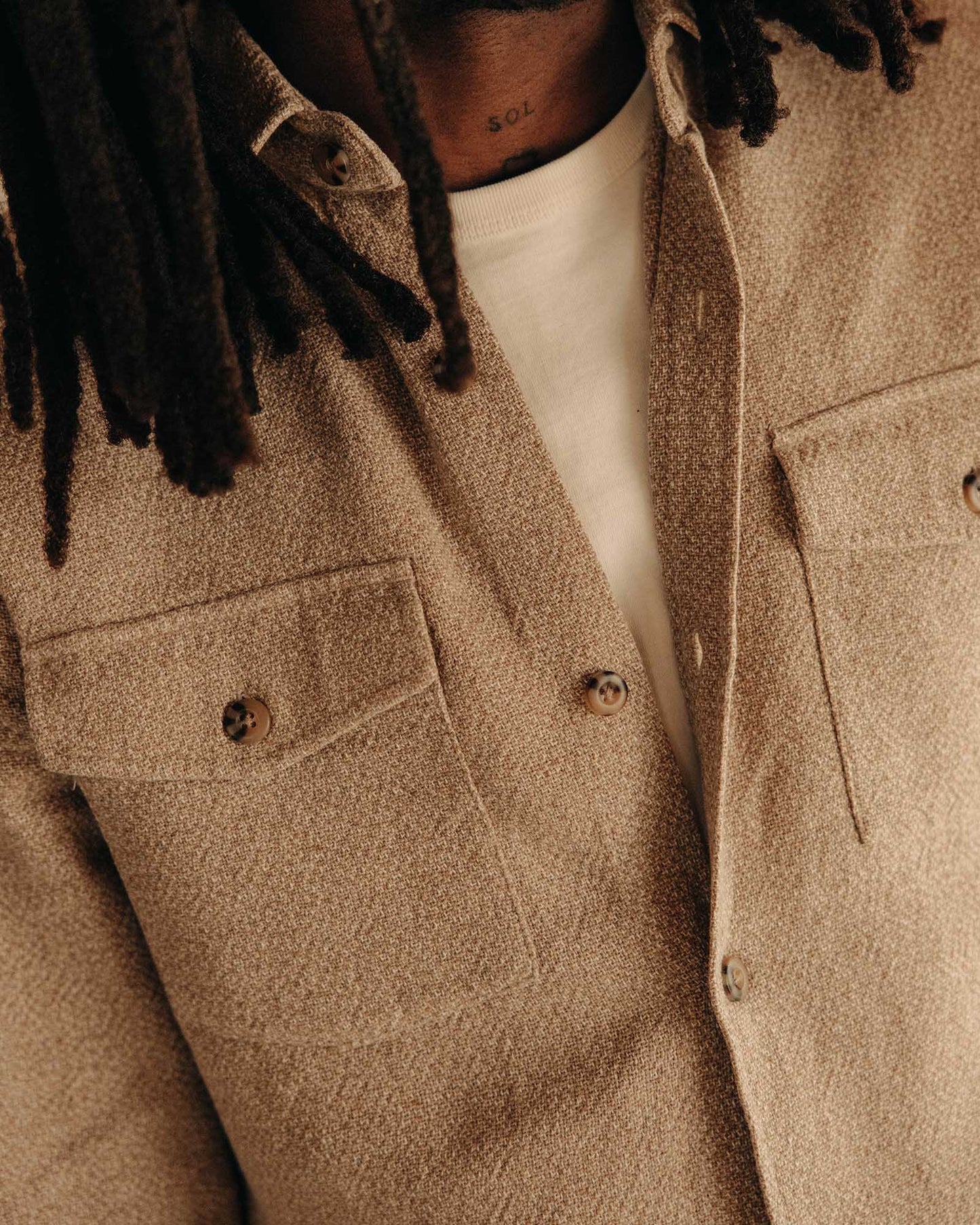 The Point Shirt in Heather Oat Linen Tweed