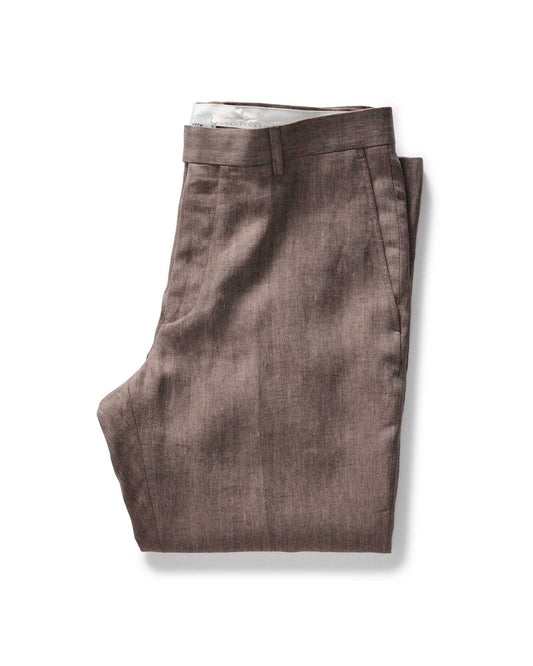 The Stevens Trouser in Coffee Linen Herringbone